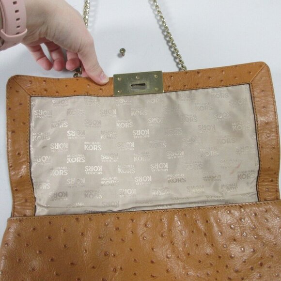 Michael Kors Brown Ostrich Embossed Leather Women's Clutch Shoulder Bag 616 - Picture 3 of 10
